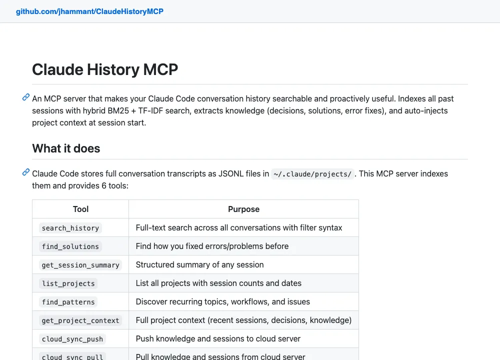 ClaudeHistoryMCP README